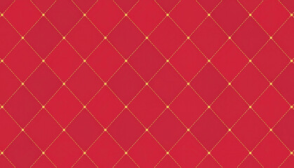 Fototapeta premium Seamless coral red quilted pattern with elegant golden stitch details forming a diamond grid. Luxurious textile-inspired background for packaging, branding, wallpapers, and premium design concepts.