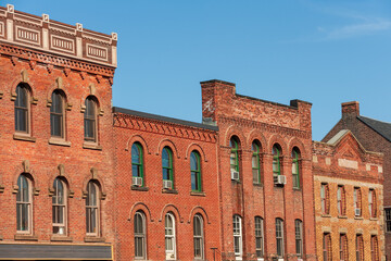 Historic red brick houses in Victoria Row, pedestrian shopping area in downtown Charlottetown, capital of Prince Edward Island, Canada