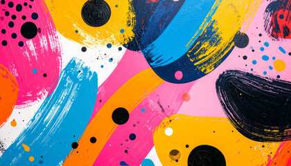 Abstract pattern with expressive brushstrokes and colorful splashes, vibrant hues, retro 70s 80s