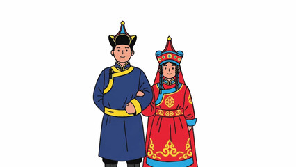 Traditional Asian Royal Couple Illustration