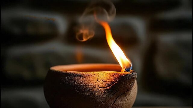 Lighting an innkeeper's lamp made from earthenware ceramics in a simple setting