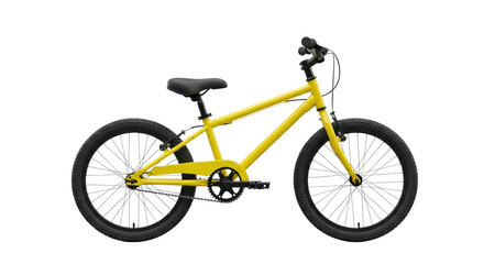 Obraz premium a vibrant glossy canary yellow children's bicycle with matte black accents, pristine and unused, isolated in a professional studio shot on a transparent background with open copy space. concept of