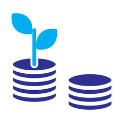 Two color style business icon of growing coins representing investment growth.
