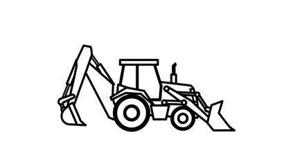 Fototapeta premium Backhoe loader construction vehicle outline illustration.