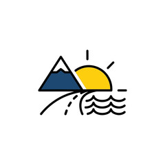 Mountain Sun Road Waves Travel Icon Design.