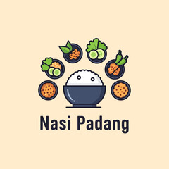 Nasi Padang Indonesian Traditional Food Illustration.