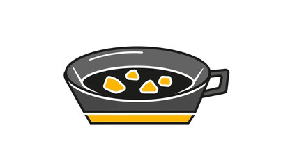 Simple Graphic Illustration of a Bowl with Yellow Food Pieces.