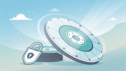 Rotating layered disk representing secure encryption in flat style