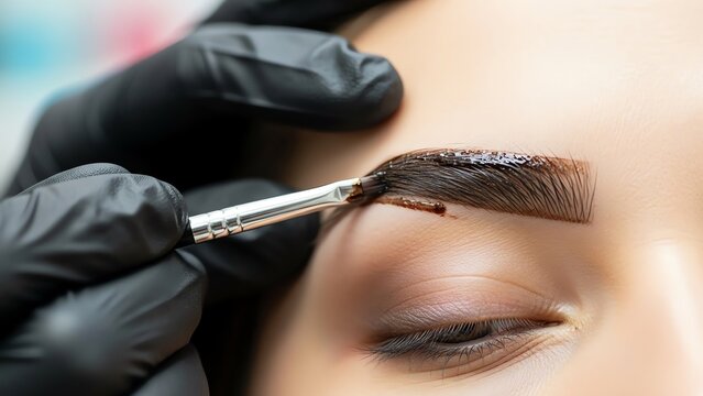 Eyebrow tinting process with brush application