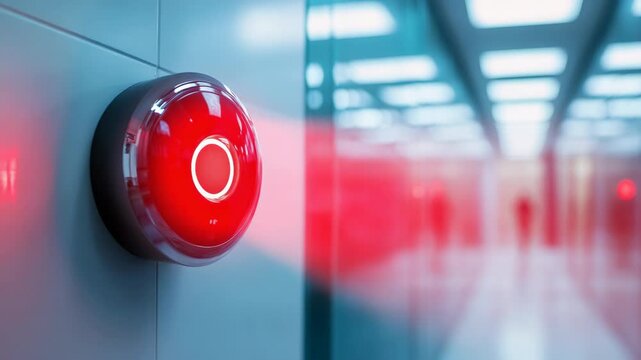 Flashing Red Fire Alarm Bell in Modern Building Corridor for Emergency Alert