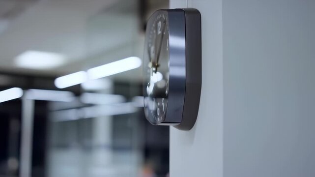 Sleek wall clock in a modern office setting, exemplifying punctuality