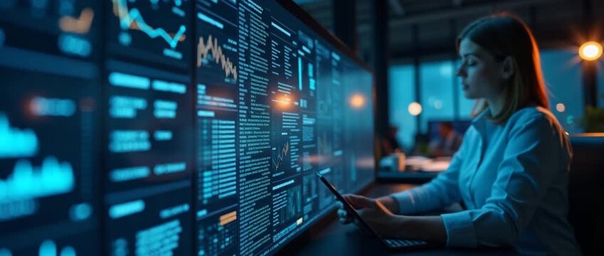 A professional businessman touches a virtual screen displaying marketing automation concepts, with ample copy space to emphasize digital strategy and customer journey elements.