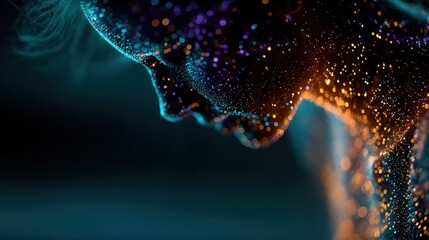 Silhouette of a person's profile, illuminated with glowing particles