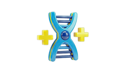 3D DNA Strand with Plus Signs on White Background