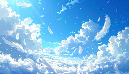青空と白い羽根 AI生成素材
