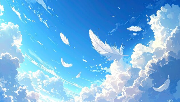 青空と白い羽根　AI生成素材