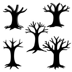 Bare Tree Silhouette Set in Hand Drawn Style for Nature Design