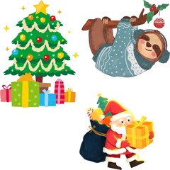 Cute Christmas Tree with Colorful Gifts Illustration