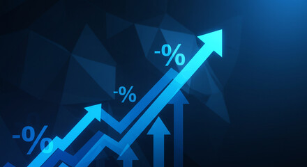 Business growth chart with upward arrows and percentage signs