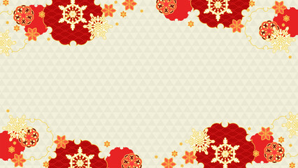 華やかな紅白の、和と雪の背景イラスト