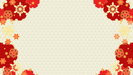 華やかな紅白の、和と雪の背景イラスト