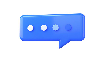 A 3D blue speech bubble with four dots on a black background, representing messaging
