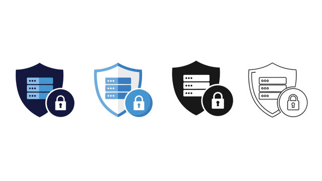 Secure data protection icons with shields and locks