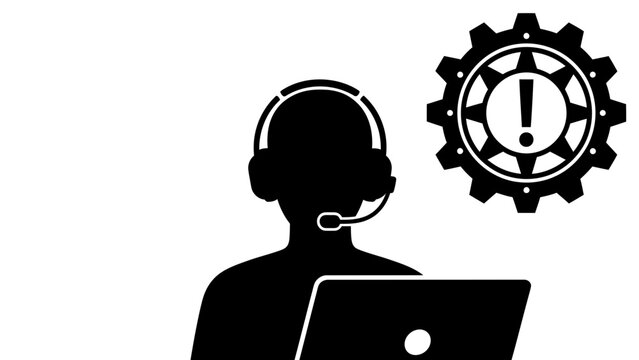 Customer support specialist with error alert on screen
