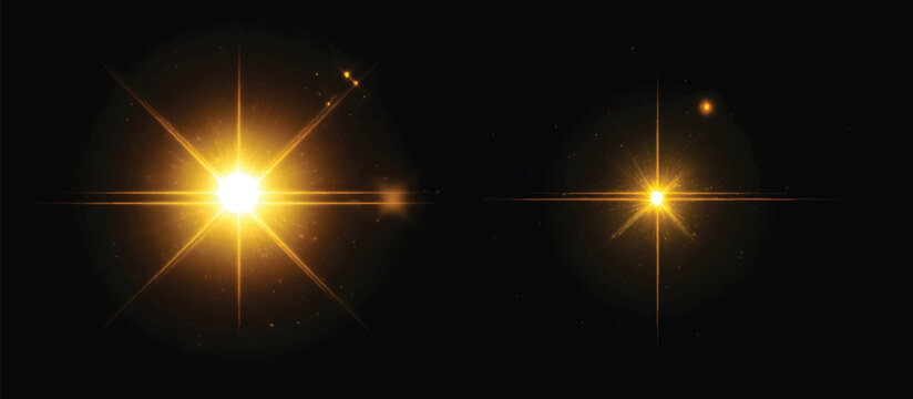Two glowing yellow light effects with sparks on a black background