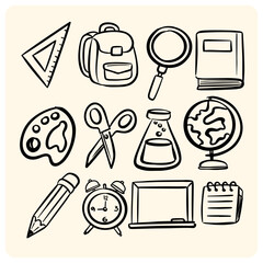Doodle Back to School and Education Objects Set