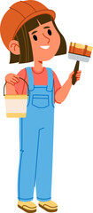 Painter Girl Holding Brush Cartoon