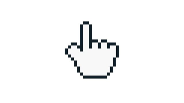8-bit pixel art white finger web cursor ui. looped animation 4k 30fps