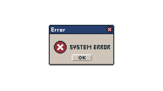 8-bit pixel art error popup icon with red x symbol. looped animation 4k 30fps