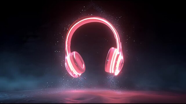 Electrifying neon headphones radiating with vibrant energy, symbolizing the immersive world of digital music and profound auditory experiences against a dark, futuristic backdrop