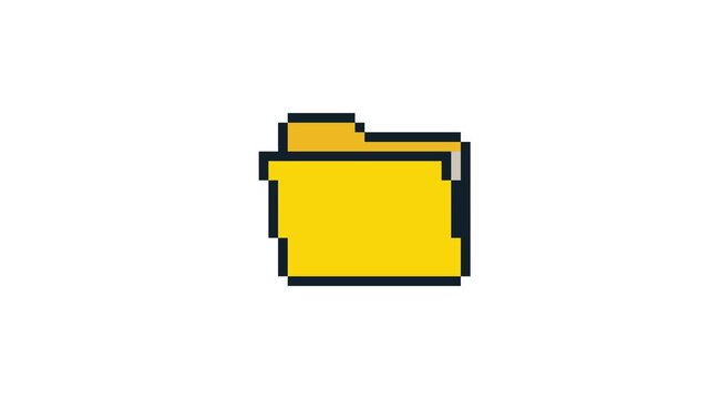 8-bit pixel art yellow folder open and close. looped animation 4k 30fps