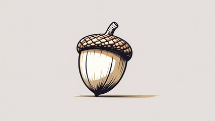 Artistic and detailed illustration of a single acorn featuring a textured cap with scale-like patterns and a smooth nut body with vertical highlights. 