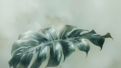 Detailed close-up of a Monstera deliciosa leaf showcasing its iconic natural holes and splits.