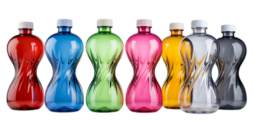 Colorful sports water bottles set. 3D rendering isolated on transparent background 
