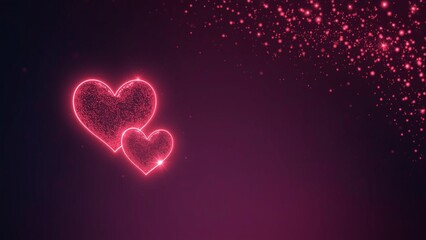 Vibrant romantic-themed image featuring two glowing pink heart shapes set against a deep purple background. 