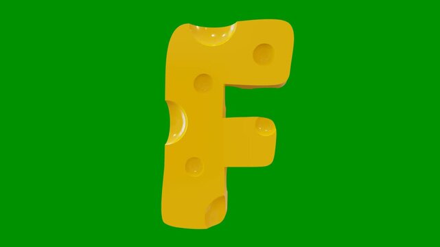 Alphabet animation from A-Z on green screen background. Alphabet animation in cheese theme. Suitable for children's learning. 3D animation.
