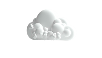 Rendered 3D white cloud floats against a stark black background