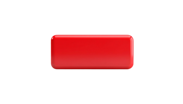 A glossy, red rectangular button with rounded corners, against a solid black background - Powered by Adobe