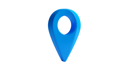 A vibrant blue, 3D pin dropshadowed against a stark black background