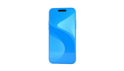 Rendered smartphone model, front-facing, blue gradient screen, isolated on a black background