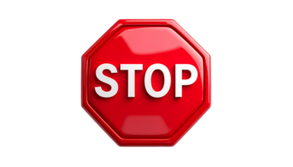 A bright red, octagonal sign with the word "STOP" in bold white letters, on black backdrop