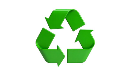 Obraz premium Shiny green recycling symbol with looping arrows on a stark black background