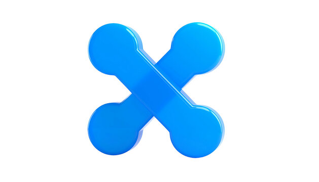 Bright blue overlapping geometric shapes, resembling a stylized "X," against a stark black backdrop