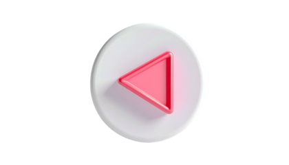 A 3D rendered button featuring a pink arrow pointing left, centered on a white circle