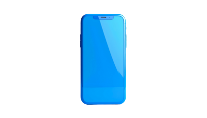 Vibrant blue, sleek touchscreen device on black, with rounded edges