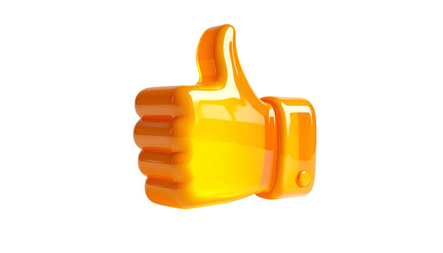 Rendered, 3D, shiny, orange hand giving a thumbs-up on a black background